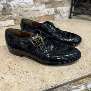 ZELLI Genuine Crocodile Alligator Black Monked Loafers Men's size 7.5